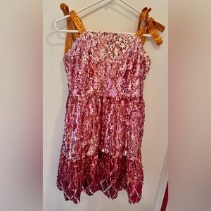 Queen of Sparkles - Pink/Orange Sequin Tie on sleeve w/zipper back - S